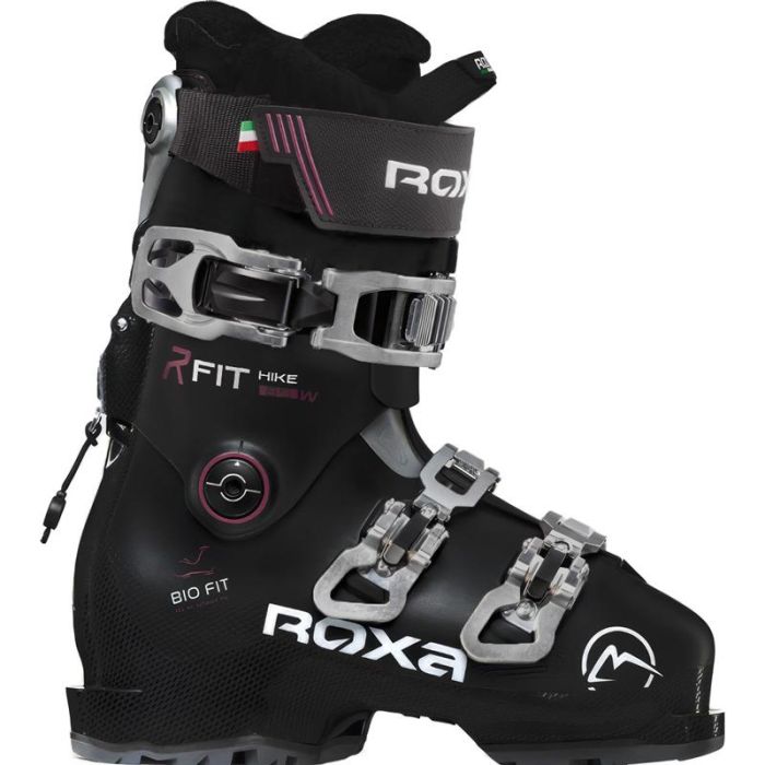 Roxa R/Fit Hike 85 W RTL ski boot, side view showing black and pink design.