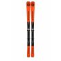 Blizzard Firebird Ti carving ski paar vooraanzicht volledig, oranje-zwart design met TPC 10 bindingen, BLIZZARD en FIREBIRD opschrift duidelijk zichtbaar