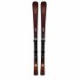 K2 Disruption MTi 2024 ski paar vooraanzicht met donkerrode kleur, oranje vlamgraphics en K2-logo bovenaan, met zwarte Marker Griffon 13 GW bindingen zichtbaar in het midden