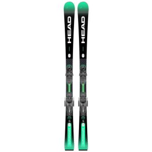 Head Supershape E-Magnum 2024 skis with bindings, top view.